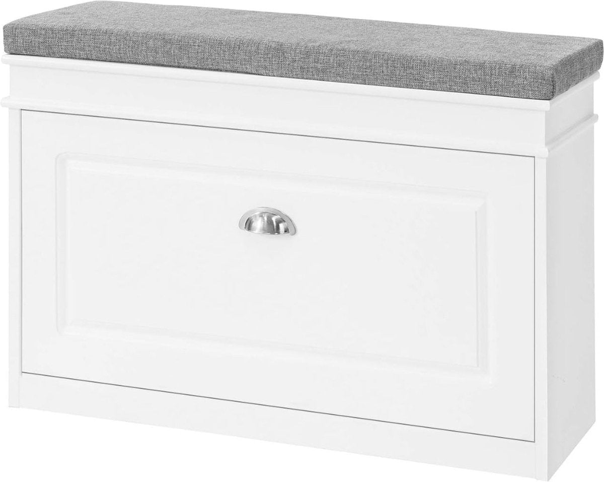 Shoe Bench with Seat Cushion - Shoe Cabinet - Practical Storage Compartment - 2 Tiers - Hallway Furniture - White - Beautiful Design - Stenberi