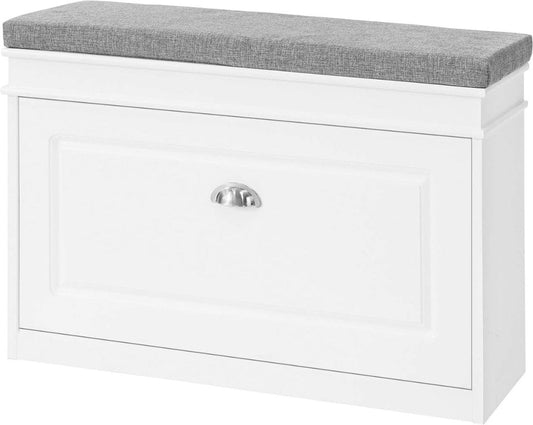 Shoe Bench with Seat Cushion - Shoe Cabinet - Practical Storage Compartment - 2 Tiers - Hallway Furniture - White - Beautiful Design - Stenberi