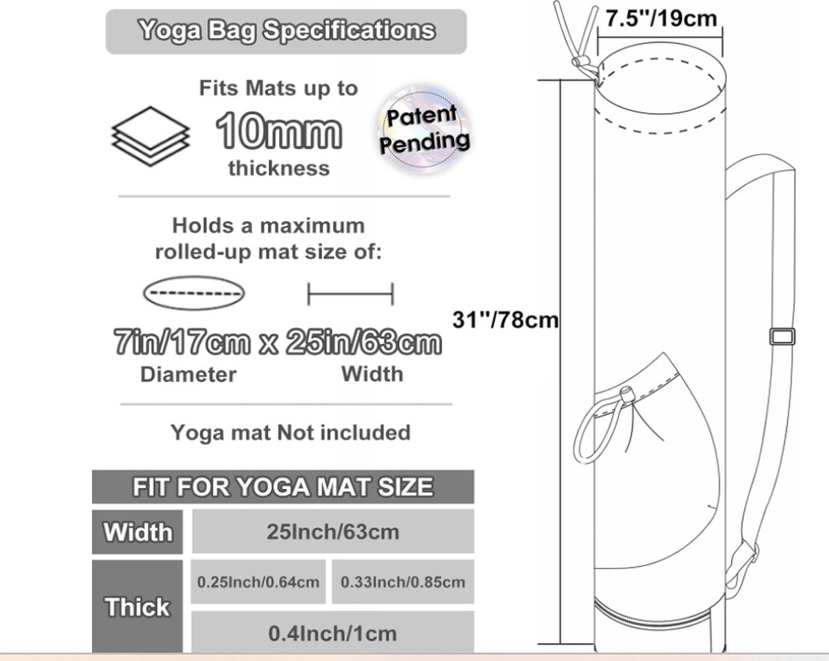 Yogamat tas - Waterproof - Universeel - Sporttas met rits - Voorzien van draagriem