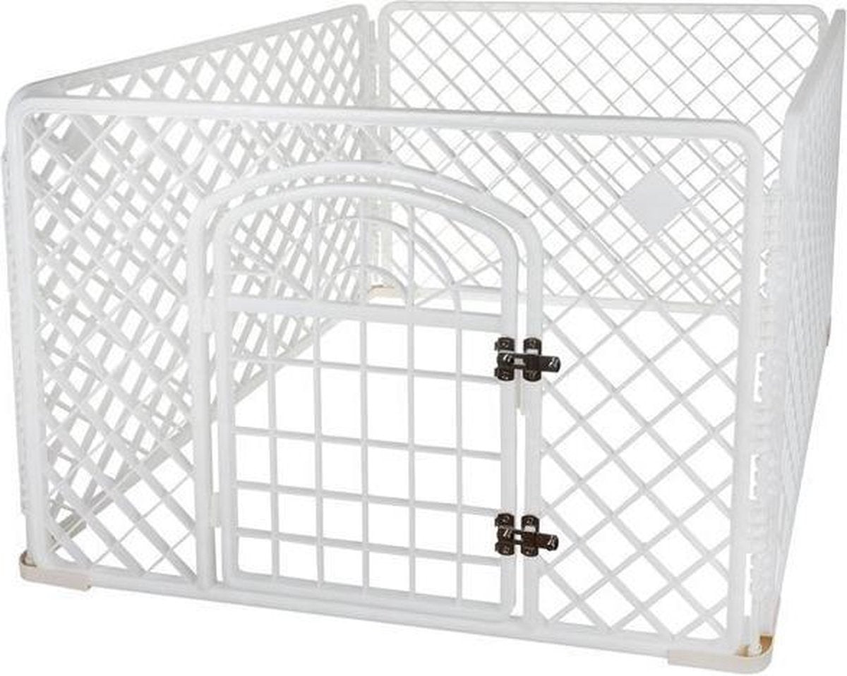 Hondenren - Puppyren - Box voor hond/puppy - Bench - Kooi - Ren - Wit - Transporteerbaar - Met poortje - 90X90X60CM