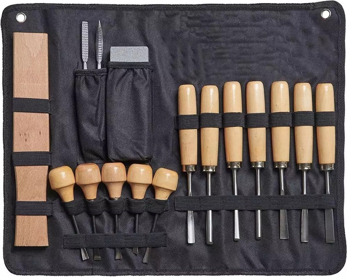 Houtbewerkingsset 16-delig - Houtbewerking - Houtsnijmes - Houtsnijgereedschap – Woodcarving knife – Gutsen set - Houtbeitelset