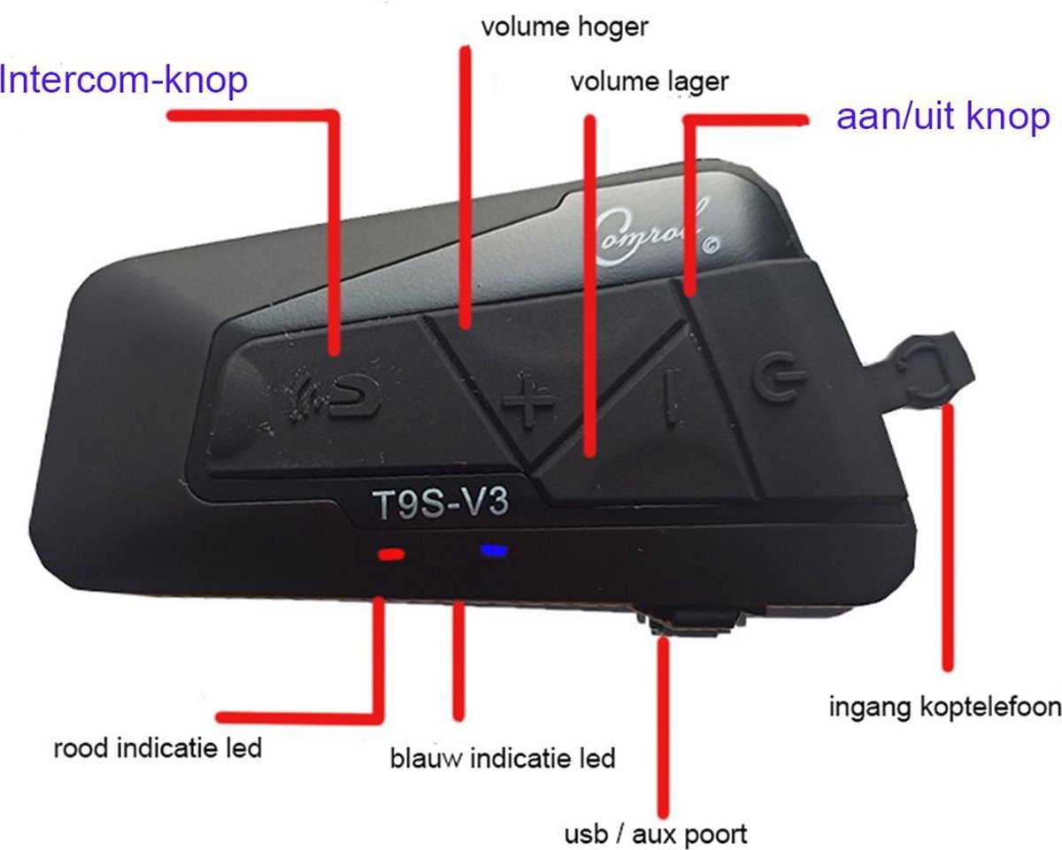 1 STUK - Motor headset intercom multifunctionele waterdichte bluetooth T9S-V3 -helm interphone max 1300 meter