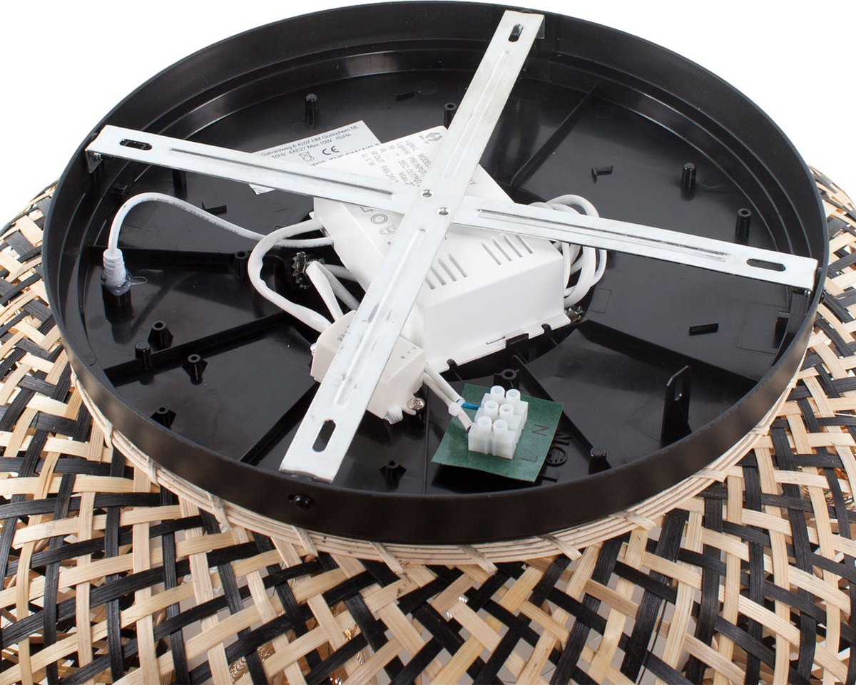 Ceiling fan with light - Rattan natural / black Ø 50 cm