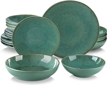 Serviesset - Serviessets - Serviesset 8 persoons - Oceaanblauw Met Bruine Rand - Porselein - 32-Delig Servies - Dinerbord - Dessertbord - Kom - Soepkom
