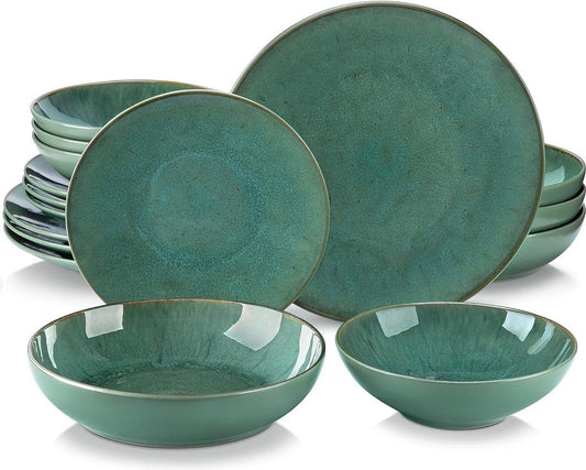 Dinnerware set - Dinnerware sets - Dinnerware set 8 person - Ocean Blue With Brown Rim - Porcelain - 32-Piece Dinnerware - Dinner plate - Dessert plate - Bowl - Soup bowl