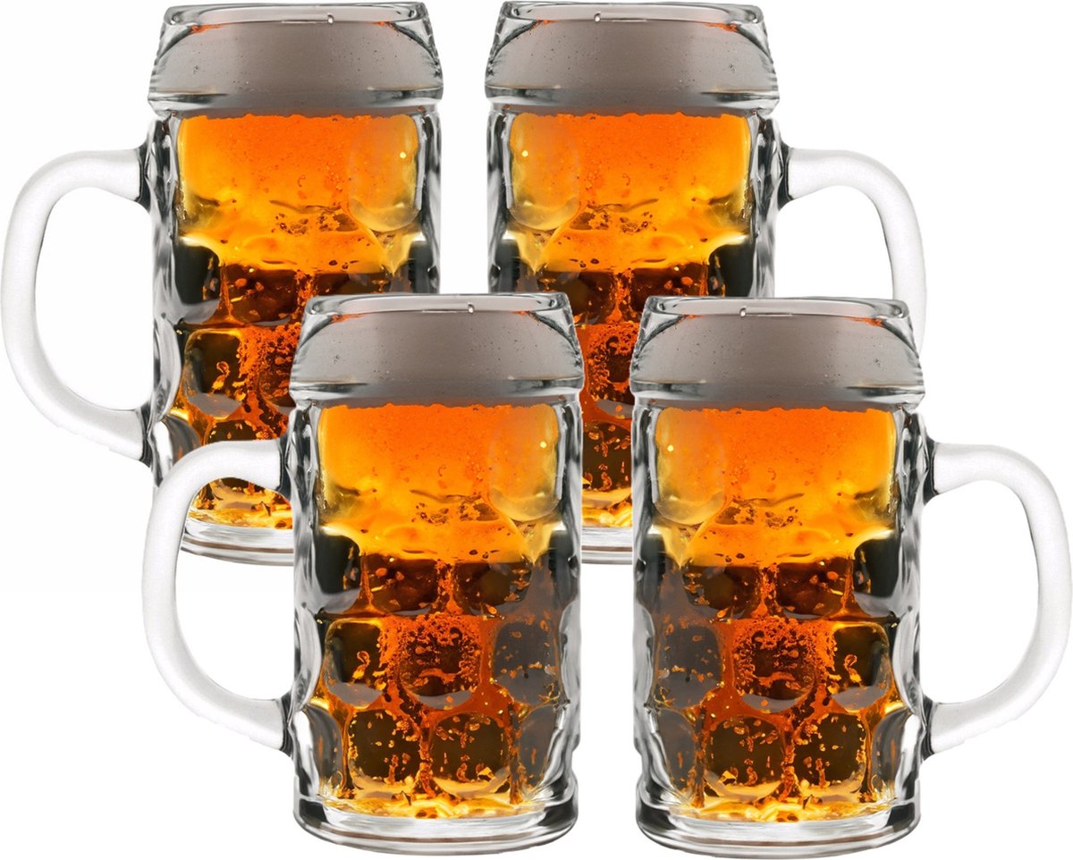 Oktoberfest Beer Glasses/Beer Steins - 4x - glass - 1 liter - with handle - the classic model