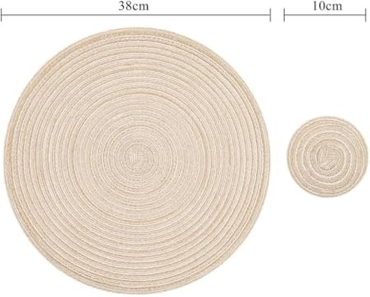 Ronde placemats en onderzetters, set van 6, ronde gevlochten geweven placemats, wasbare tafelmatten en onderzetters, hittebestendige tafelmatten voor keuken, eettafel, thuisrestaurant