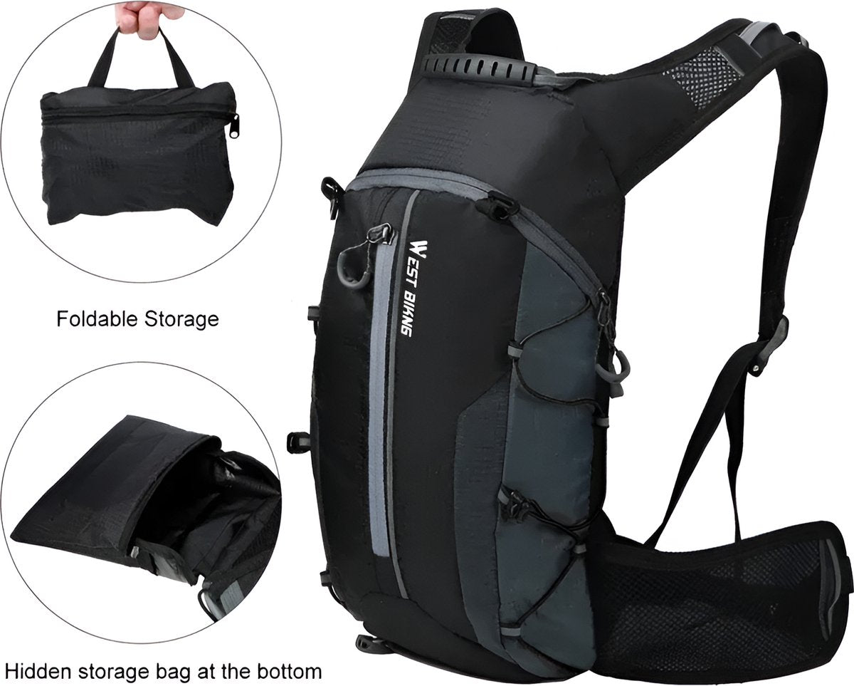 E-Shop4u® - Fietsrugzak 16L - Opvouwbaar - Waterzak 2L - Oranje - Outdoor Sport - Mannen & Vrouwen