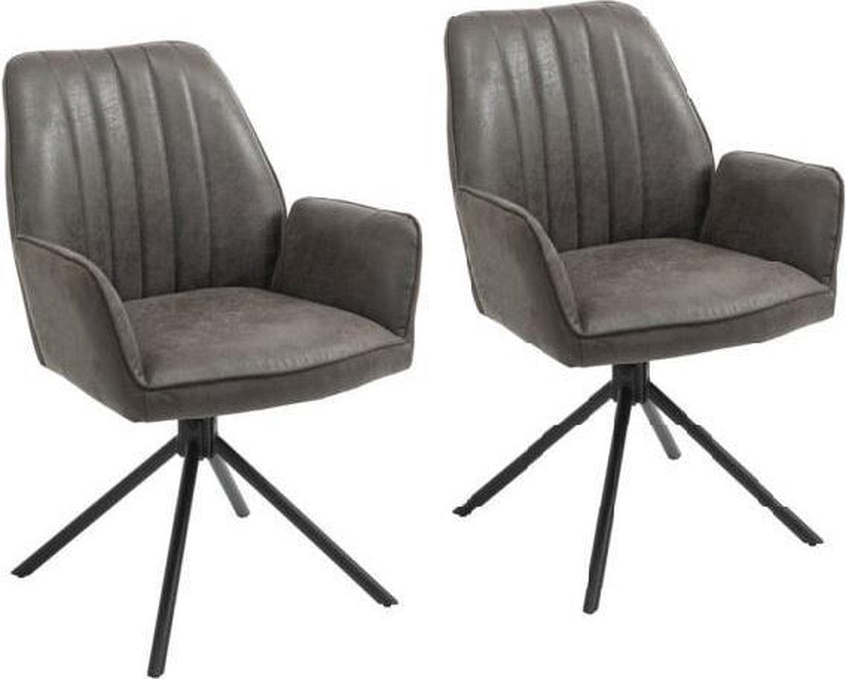 Eco-leer - 1x Eetkamerstoel Leon (draaibaar) - Eco-leer Graphite/Antraciet - metalen onderstel
