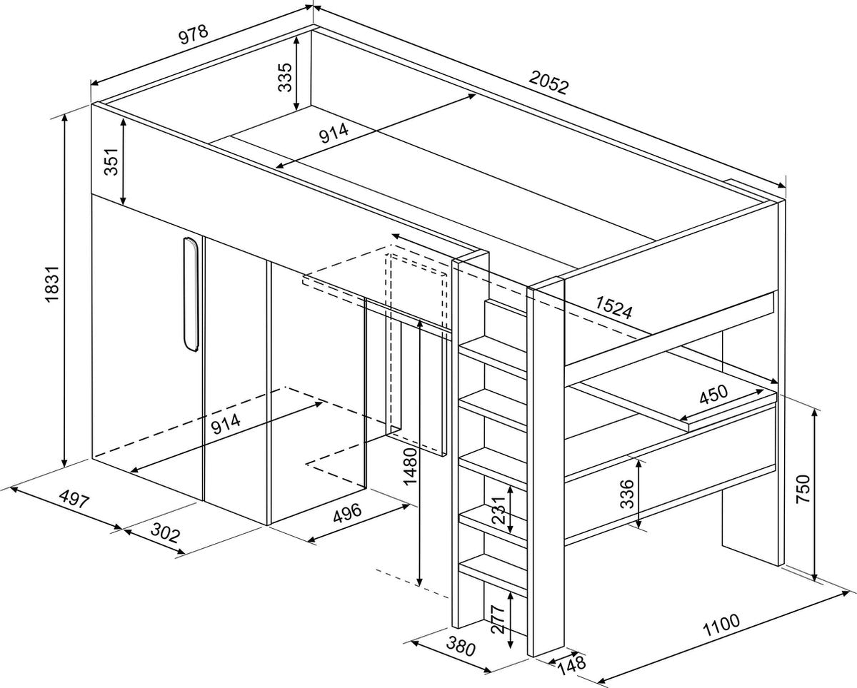 Trasman - bed Beau & kast - 90x200 - Wit