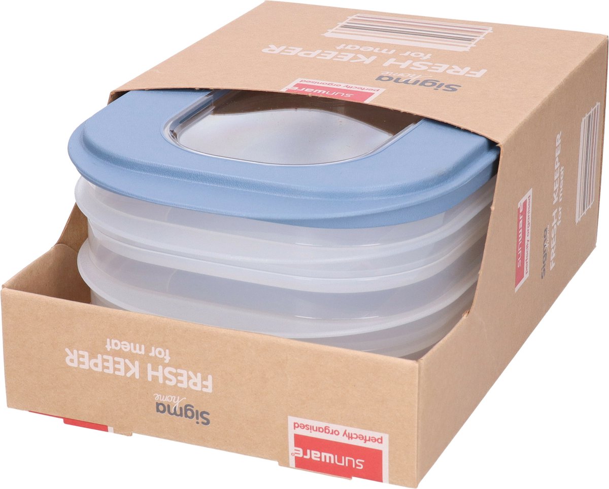 6x Vleeswarendoos voedsel bewaarbakjes transparant/blauwgrijs - Vleeswarenbakjes - Broodbeleg bewaardoos