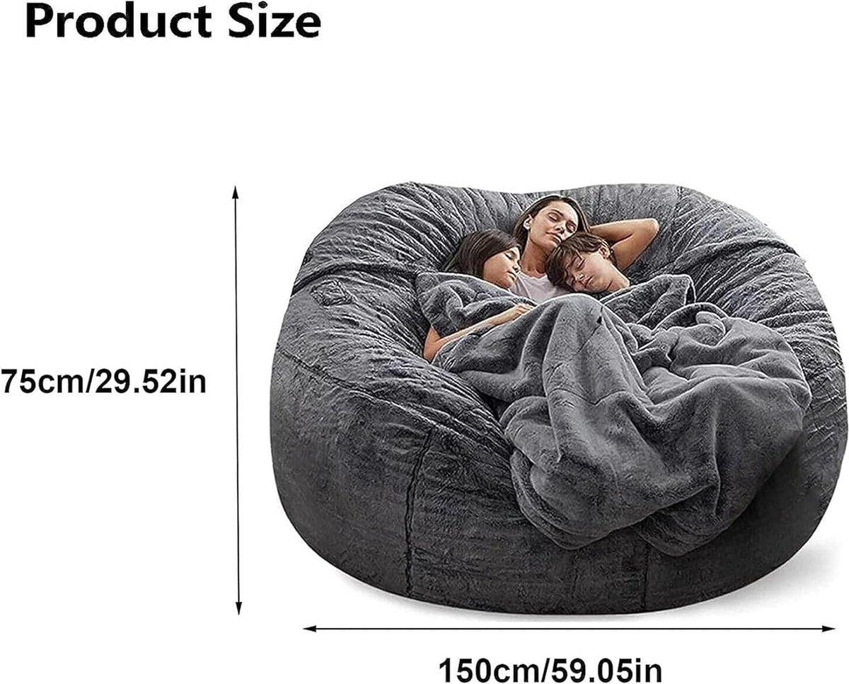 Bean bag, zitzak, XXL zitzak, pluizig, behaaglijk, zitzakstoelhoes voor volwassenen (zonder vulling), wasbaar, 180 x 90 cm, zwart (6 ft), 150 x 75 cm, hemelsblauw