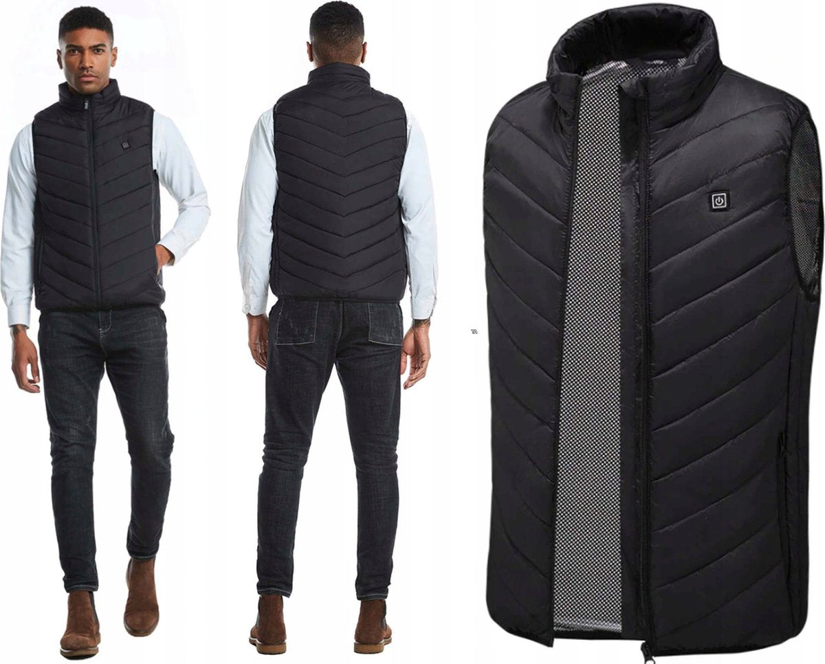 MOZY - Elektrische Bodywarmer - Zwart - Maat XL - tot 45 °C - Wasmachine Bestendig - 3 Niveaus - Zonder Powerbank - Verwarmde Bodywarmer - Unisex - Dames en Heren - Verwarmd Vest - Thermo Vest