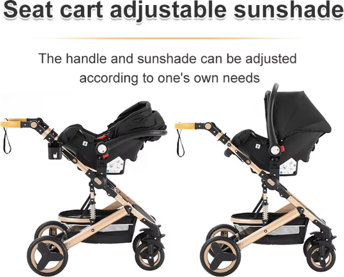 J&R Kinderwagen 3 in 1 - Kinderwagen - Bedje - Buggy - Autostoel - Opvouwbaar - Aluminium frame - Roze - Zilver