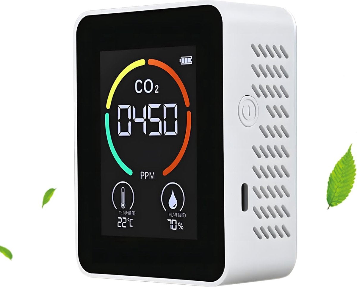 3-in-1 CO2-meter met temperatuur- en vochtigheidsweergave luchtkwaliteitsmeter 400-5000 PPM - voor slaapkamer, auto, kantoor