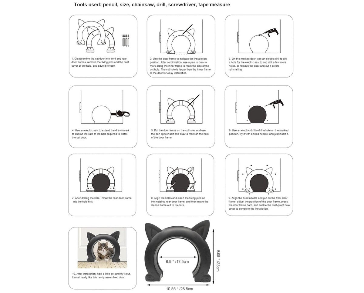Cat flap, interior door, cat flap, cat flap for cats up to 10 kg, cat tunnel for room doors