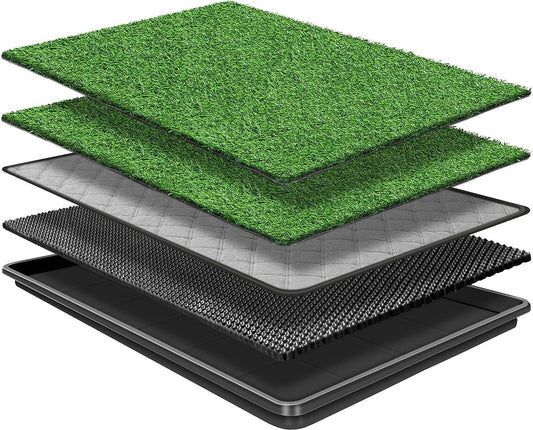 Extra Large Artificial Grass Dog Potty System with Replaceable Mat and Leak-Proof Tray for Indoor and Outdoor Use