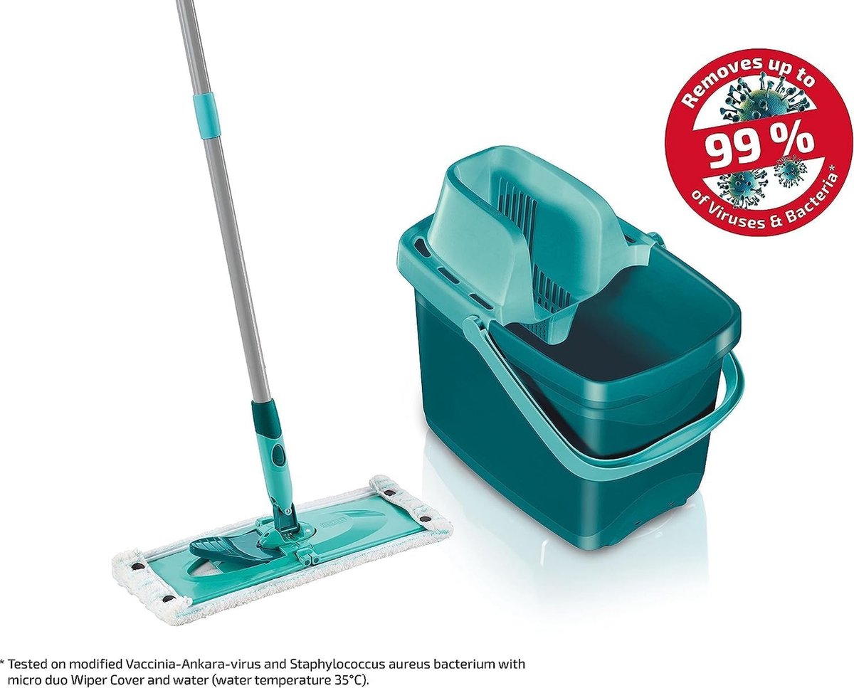 Leifheit Combi XL Micro Duo Set met Vloerwisser en Emmer - 42 cm Wisbreedte - 12 Liter Emmer - Inclusief 2-Vezel Doek