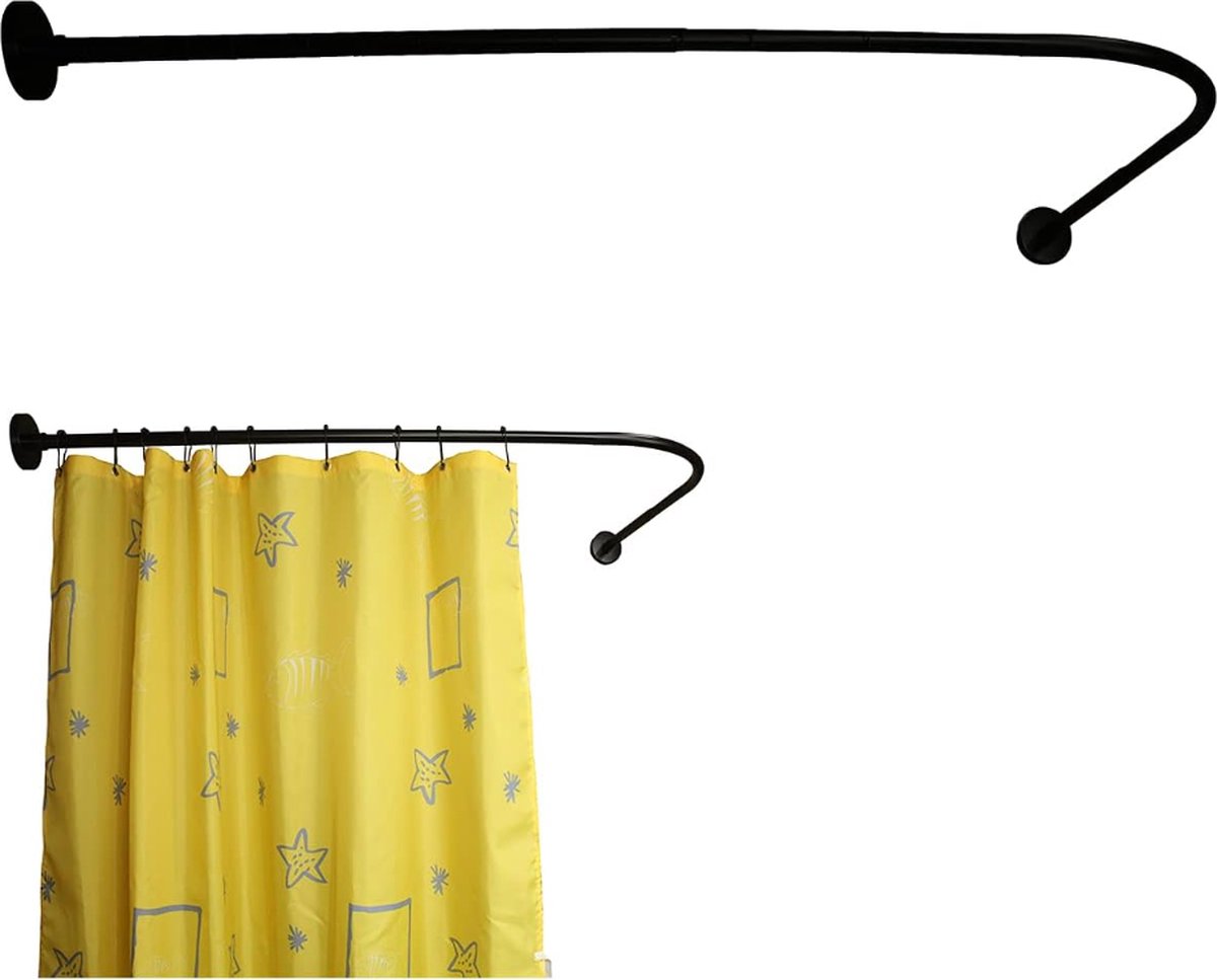 Rekbaar 304 roestvrij L-vormige badkamer badkuip hoek douchegordijn rail rek (groot formaat zwart 2, 90-120 cm x 120-165 cm)