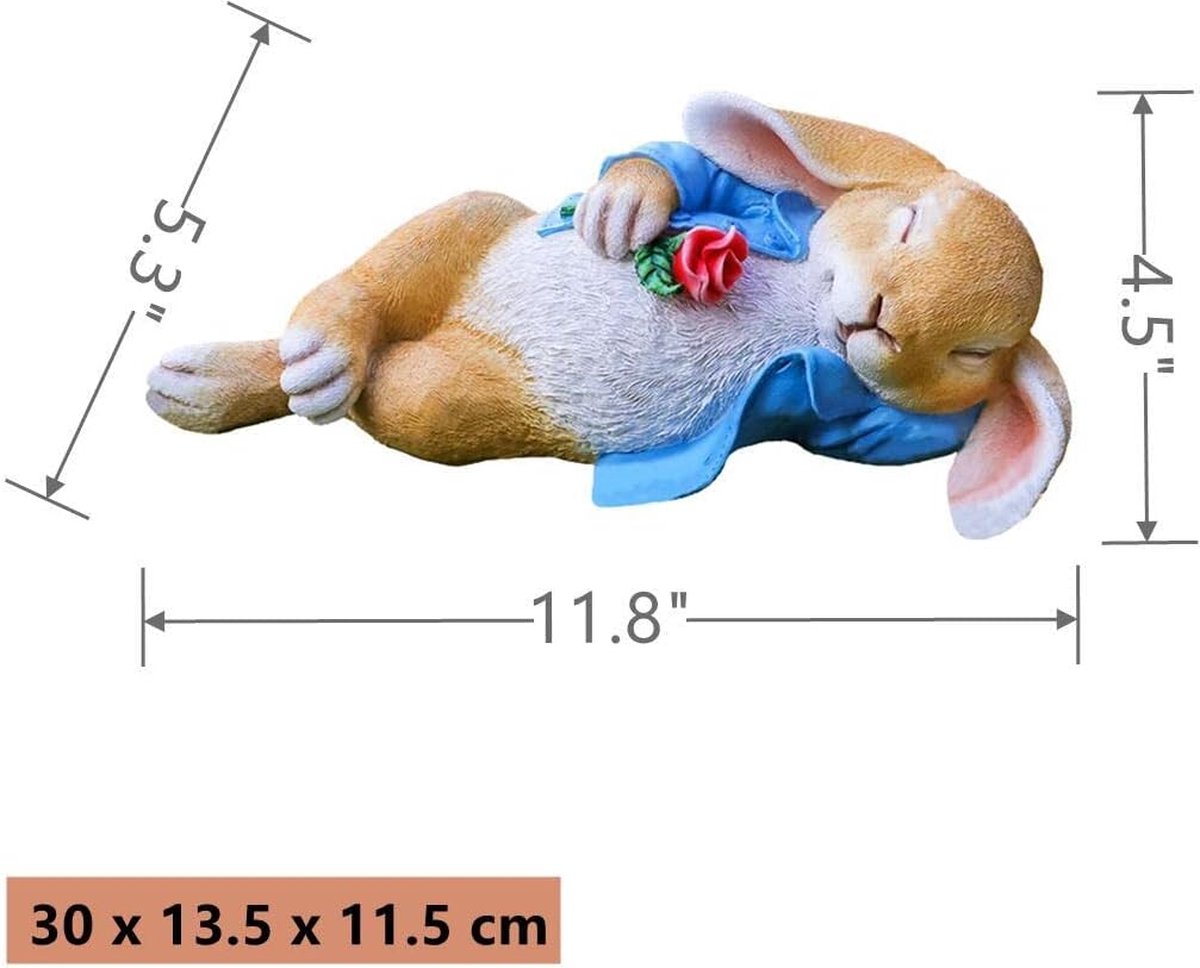 Tuinbeelden Konijn, Fantasie Konijntje Buiten Kunst Decor Dierenfiguren Ornament voor Thanksgiving Day, Kerstbeeld Decoraties voor Tuin, Gazon, Binnensculptuur (Blauw)
