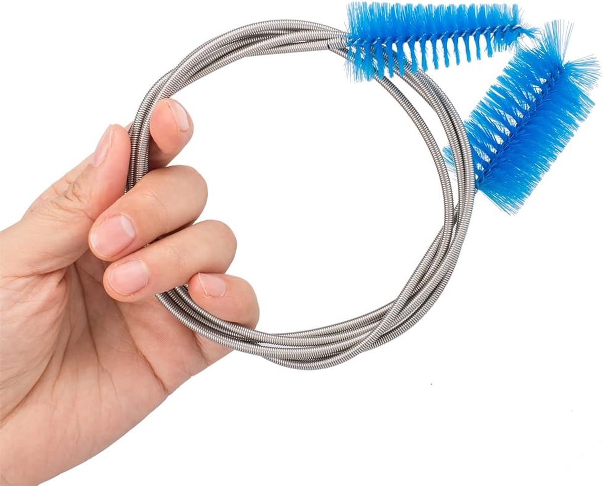 Flexible drain brush, 67-inch double ended, stainless steel, long pipe cleaner with 2 pieces 10-inch straw cleaning brushes for aquariums, hoses, glass pipe, shower sink, drain, kitchen, packaging