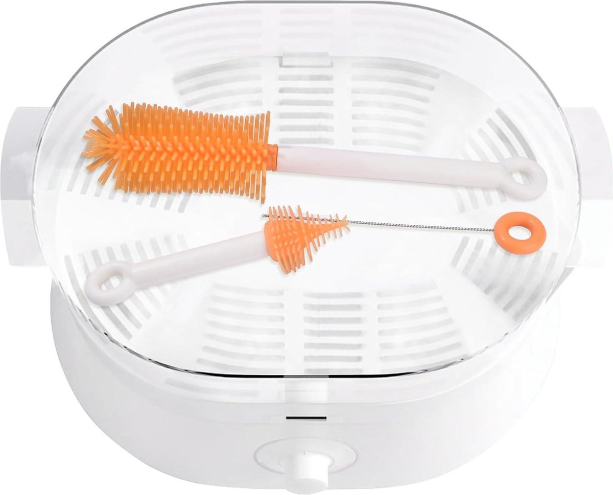 Flessenborstel Baby Reisset Borstels voor Reiniging 6-in-1 - Draagbare Siliconen Flessenborstel Tepelreiniger - Rietjesborstel Zeepdispenser en Fles Droogrek - Beige Flessenborstel Baby