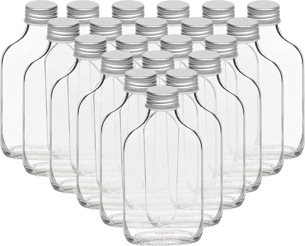 Mini 100ml Glazen Flesjes - 20 Stuks, Zilveren Dopjes & Trechter - Lege Mini Flesjes Voor Bruiloften & Feestjes - Alcohol Shots & Drankjes