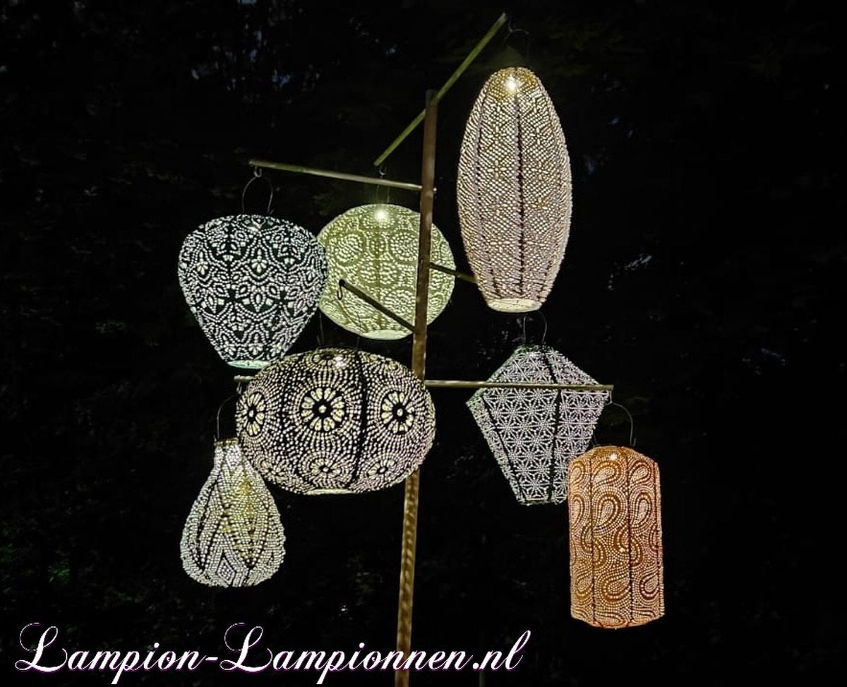 7 x Solar buiten Lampion met motief - Pakket - tuinverlichting - zonne energie - buitenlamp