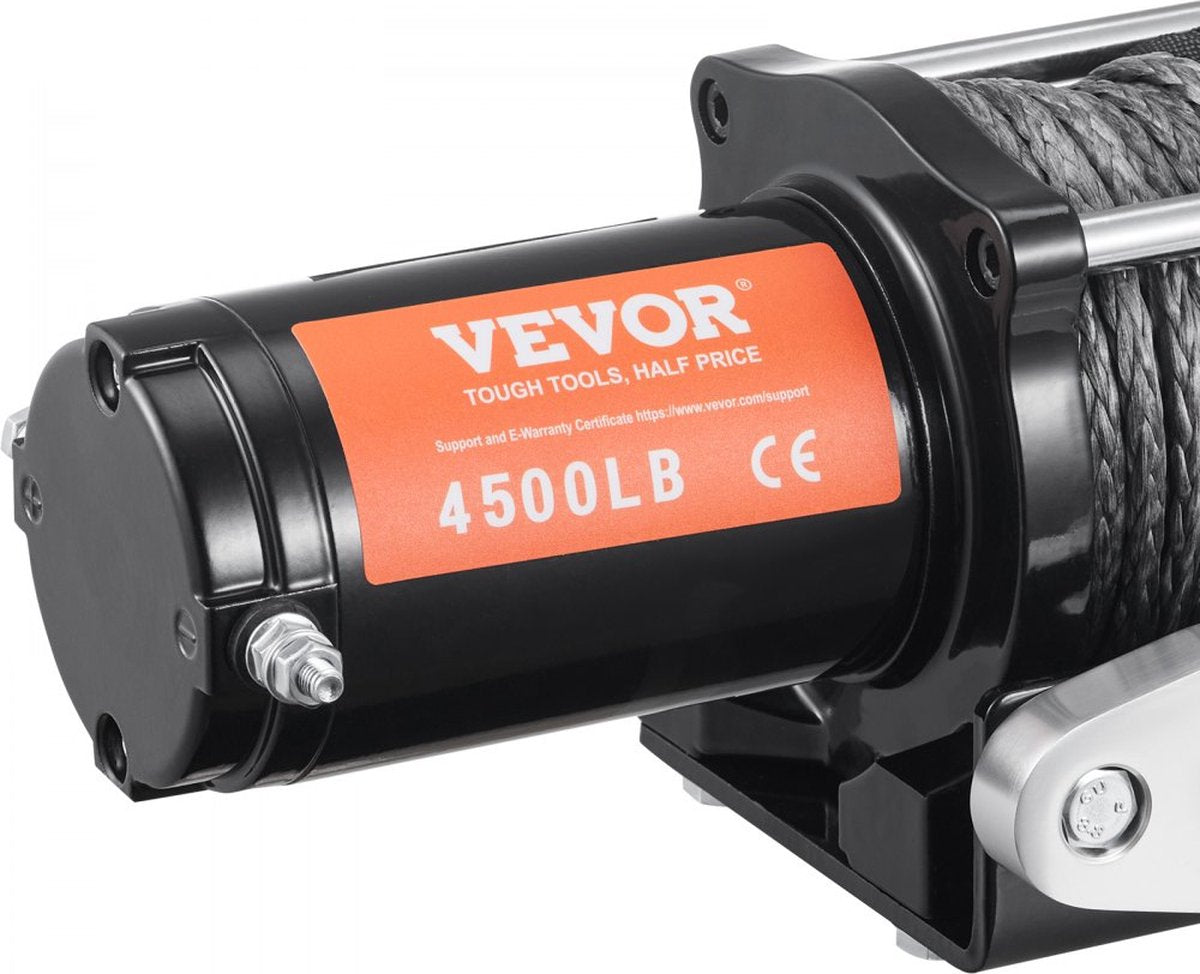 Electric Winch 12V Winch 4500lbs/2041kg Offroad Motor Winch Cable Electric Winch Nylon Rope with Wireless Remote Control Black Ideal for