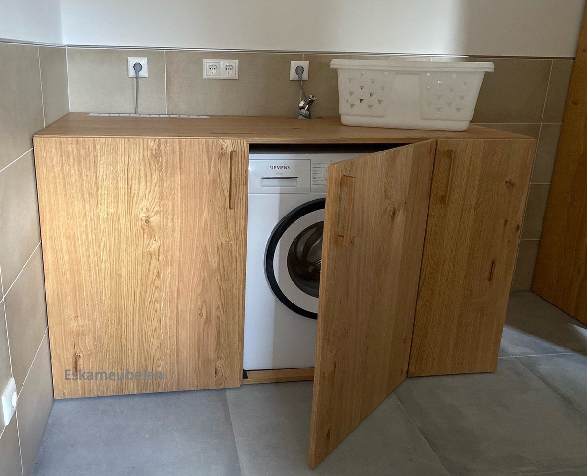 Washing machine surround - Washing machine cabinet - Oak wood - With doors