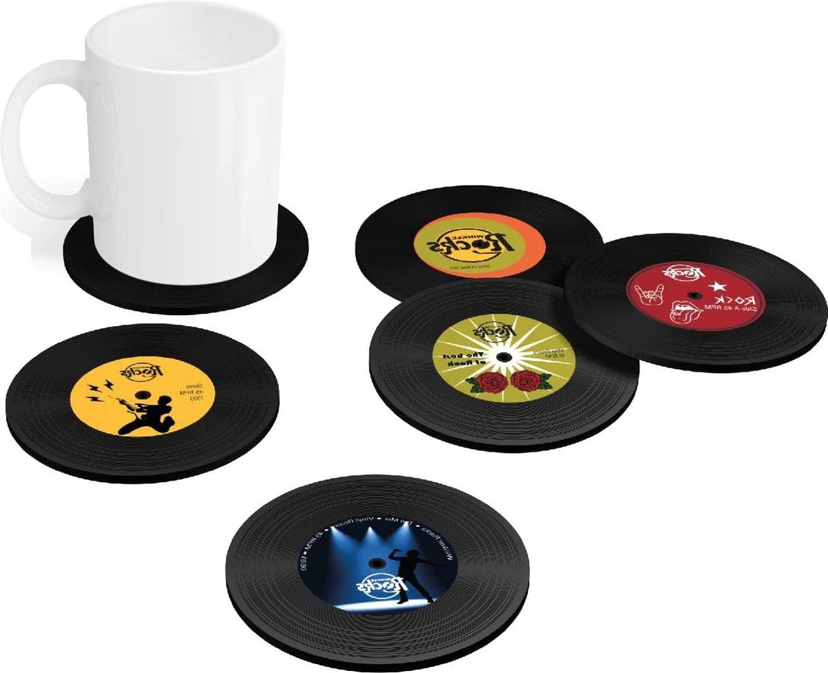 Vinylplaat onderzetters - coole retro glazen onderzetters - siliconen bierdeksel - rond cadeau-idee voor Kerstmis mannenavond verjaardag Winkee Rocks barmat
