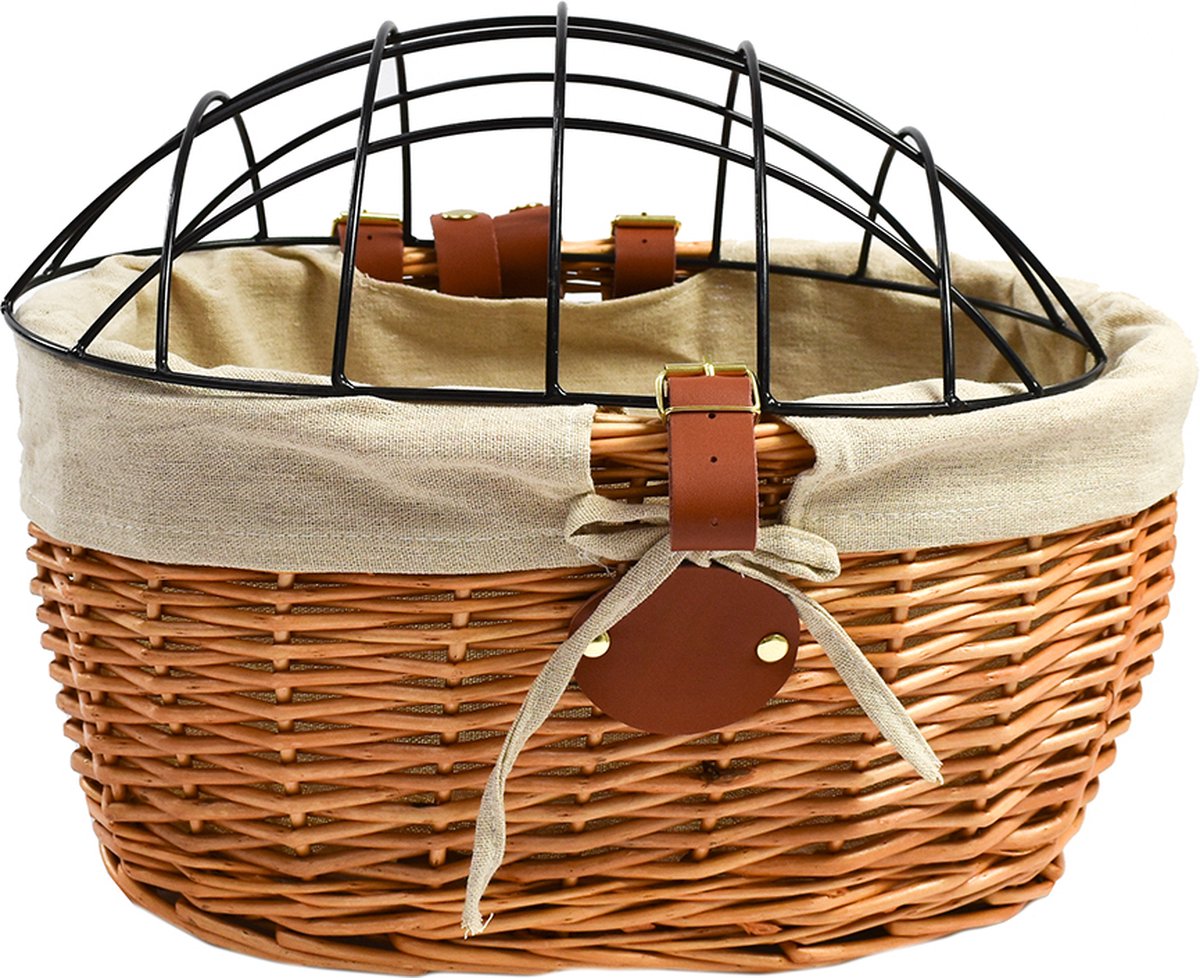 Rieten fietsmand vooraan (40*28*31 cm) voor kleine hond of kat