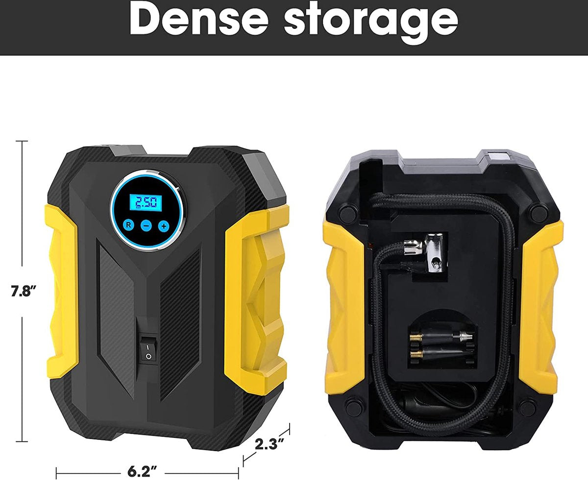 Digital Air Compressor for Car - Portable Tire Inflator with LED Light 12V