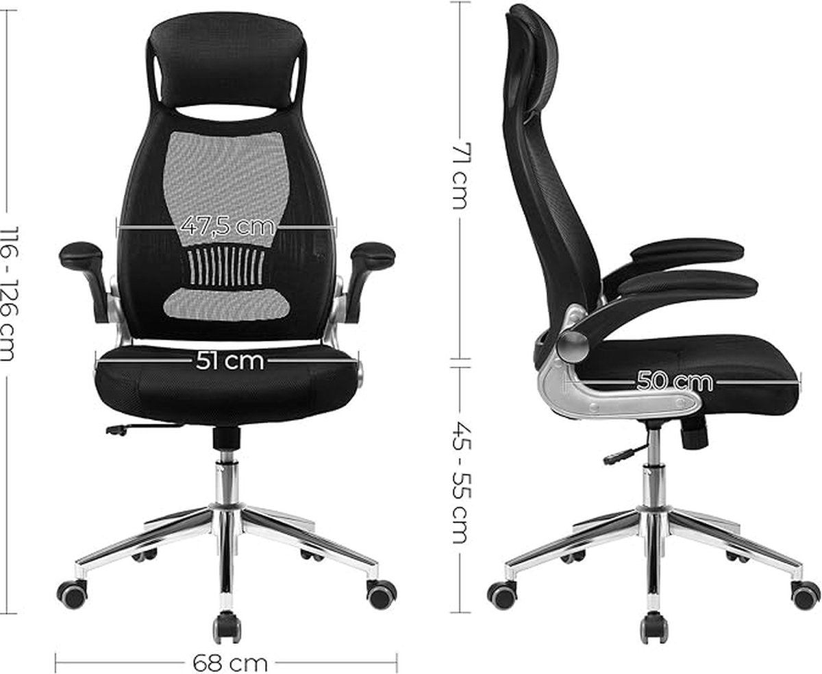 Ergonomic Office Chair with Wheels - With Adjustable Armrests - Office Chair for Adults - Office Chair - Black