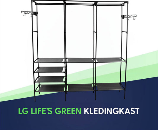 LG Life's Green Opvouwbare Kledingkast – 160x36x170CM – Kledingrek met 8 Legplanken en Ophangstang – Met 4 ophanghaken – Stoffen Kledingkast – Wit