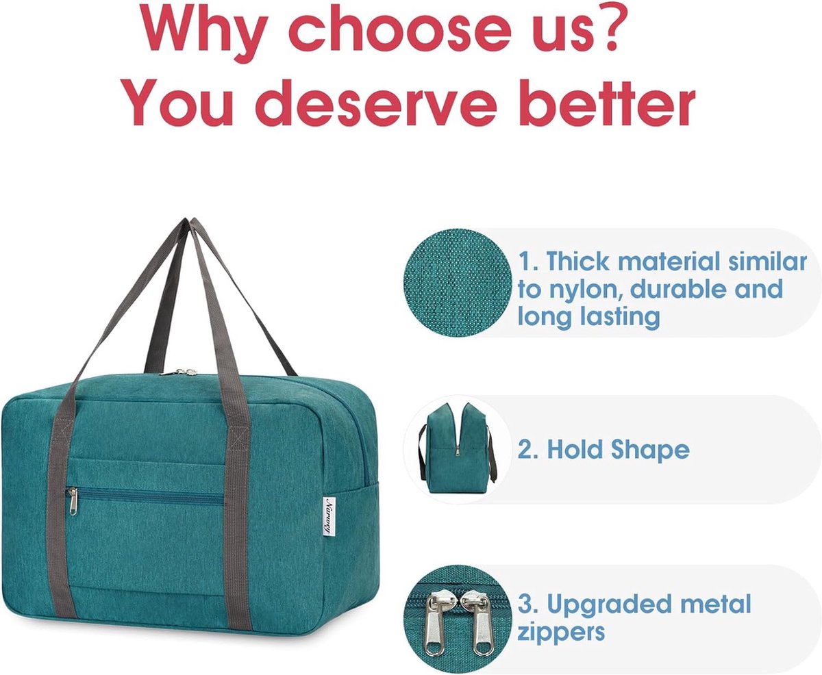 Handbagage, 40 x 20 x 25 cm, tas voor in het vliegtuig, opvouwbare reistas voor dames en weekendtrips, 20 liter, blauw, groen
