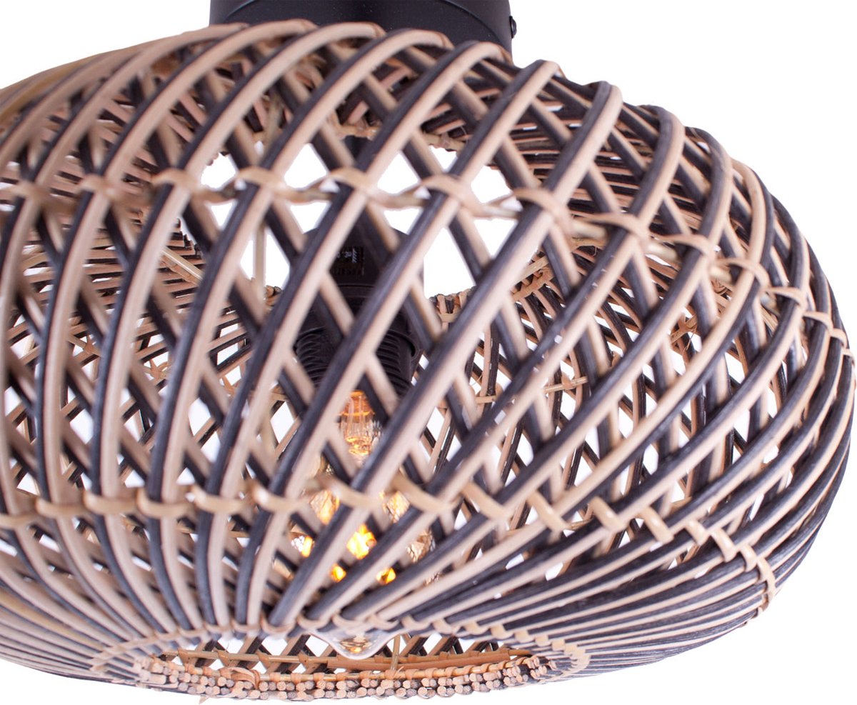 Rotan plafondlamp Stripes | 1 lichts | zwart / naturel | rotan / metaal | Ø 30cm | eetkamer / eettafel / woonkamer lamp | modern / landelijk design