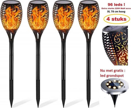 Solar Torch Garden Lights Lantern Solar Energy Outdoor Lighting Garden Torches 96 LED Outdoor Garden Lamp Set of 4 with free LED ground spot