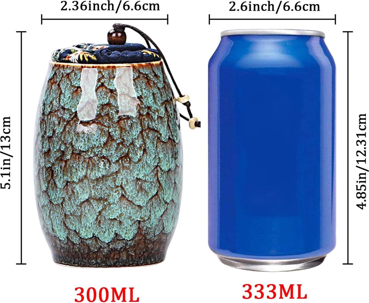 Keramische pot met deksel, vintage stijl, thee/koffie/suiker, keramische voedselopslagpot voor koffie, thee, specerijen, noten, 300ML (hemelsblauw)