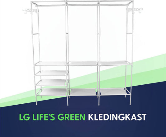 LG Life's Green Opvouwbare Kledingkast – 160x36x170CM – Kledingrek met 8 Legplanken en Ophangstang – Met 4 ophanghaken – Stoffen Kledingkast – Zwart