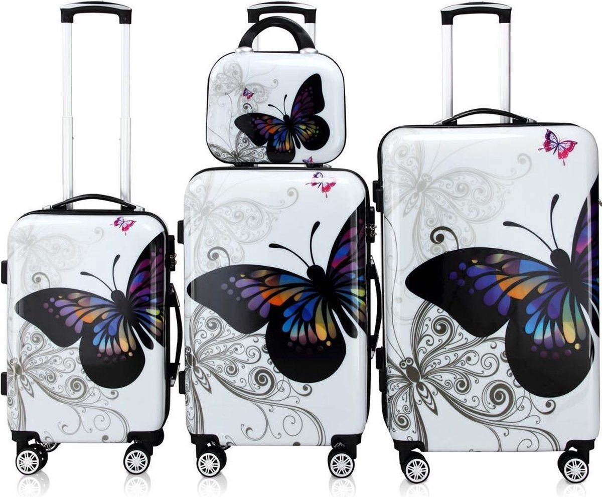 Monzana Koffer Set - 4 Stuks Vlinder Motief met slot - 360° Wielen