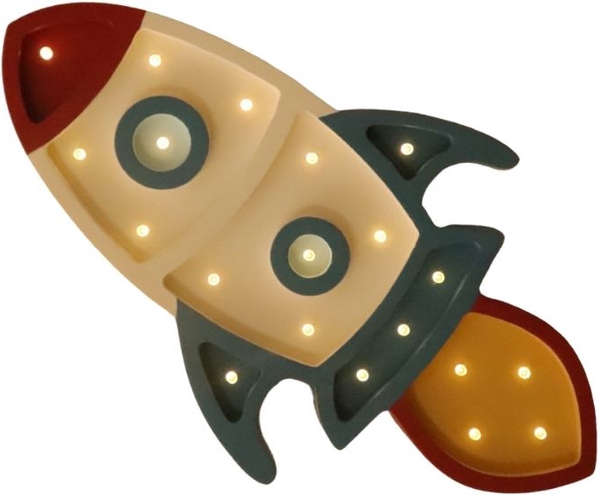 Wooden Rocket Night Light - Magical LED Ambient Lighting with Dimmer and Timer - Perfect for Babies and Toddlers - Wall Lamp for Bedroom and Nursery