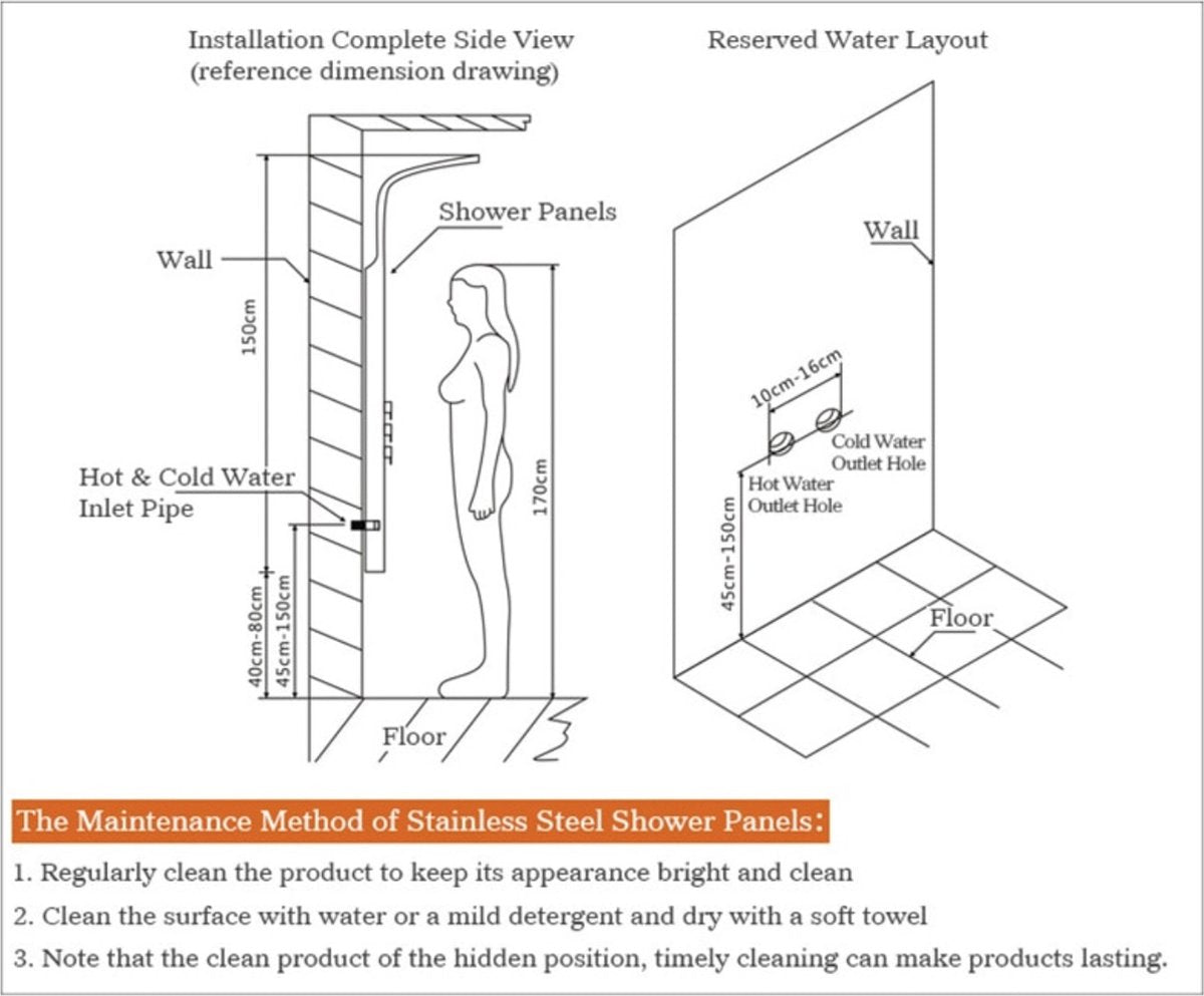 Shower panel SaniSupreme with Massage - Rain shower - Massage Jets - Waterfall Shower - With Thermostatic tap and Handheld shower - Silver - Surface-mounted - Shower head