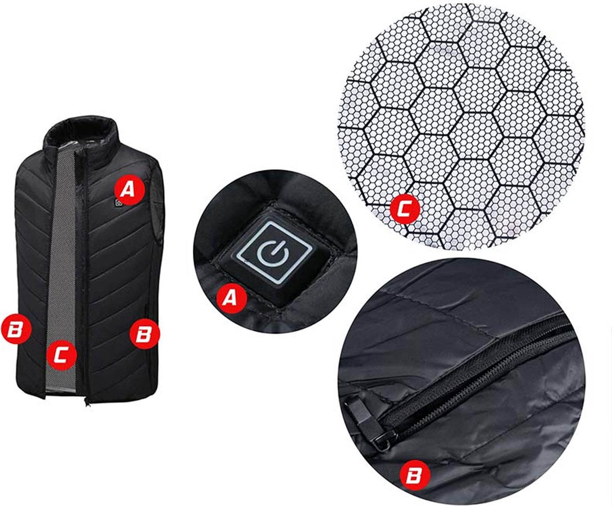MOZY - Elektrische Bodywarmer - Zwart - Maat XL - tot 45 °C - Wasmachine Bestendig - 3 Niveaus - Zonder Powerbank - Verwarmde Bodywarmer - Unisex - Dames en Heren - Verwarmd Vest - Thermo Vest