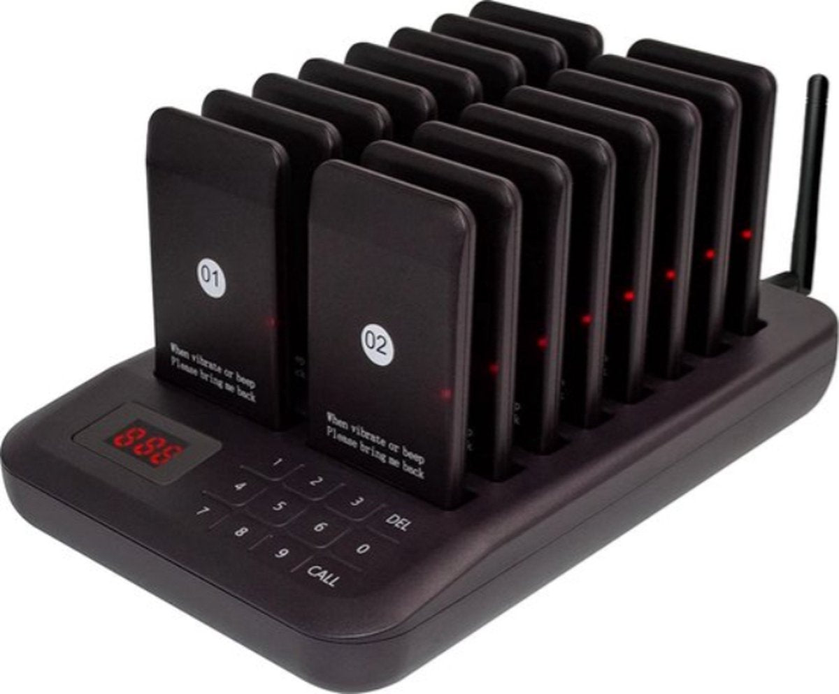 Oproepsysteem horeca - 16 STUKS - 800m - Oproeppieper - Restaurant Pager - Draadloze Oproepbuzzer