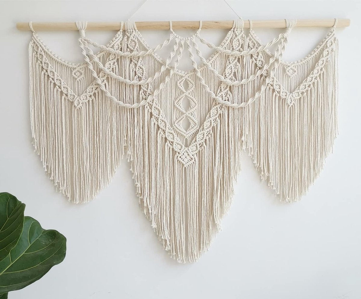 Grote macramé wandhanger, Boheems chic, geweven wandtapijt, boho, wanddecoratie, katoenen touw, wandtapijt, muurdecoratie, kunsthandwerk voor slaapkamer, woonkamer, woning, wandgordijn,