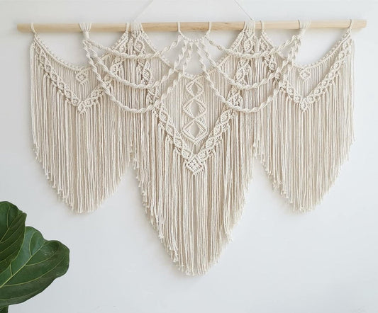 Grote macramé wandhanger, Boheems chic, geweven wandtapijt, boho, wanddecoratie, katoenen touw, wandtapijt, muurdecoratie, kunsthandwerk voor slaapkamer, woonkamer, woning, wandgordijn,