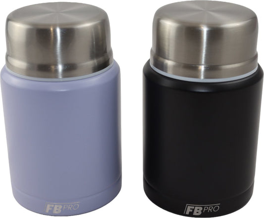 Lichtpaarse & Zwarte Thermos Voedselcontainer met Lepel x2 - Thermoskan - Voedselcontainer voor noedels, soep, havermout, ijs, babyvoeding en meer! - Yoghurtbeker to go - Thermosbeker voor het meenemen van eten - Lichtpaars & Zwart - 450ml