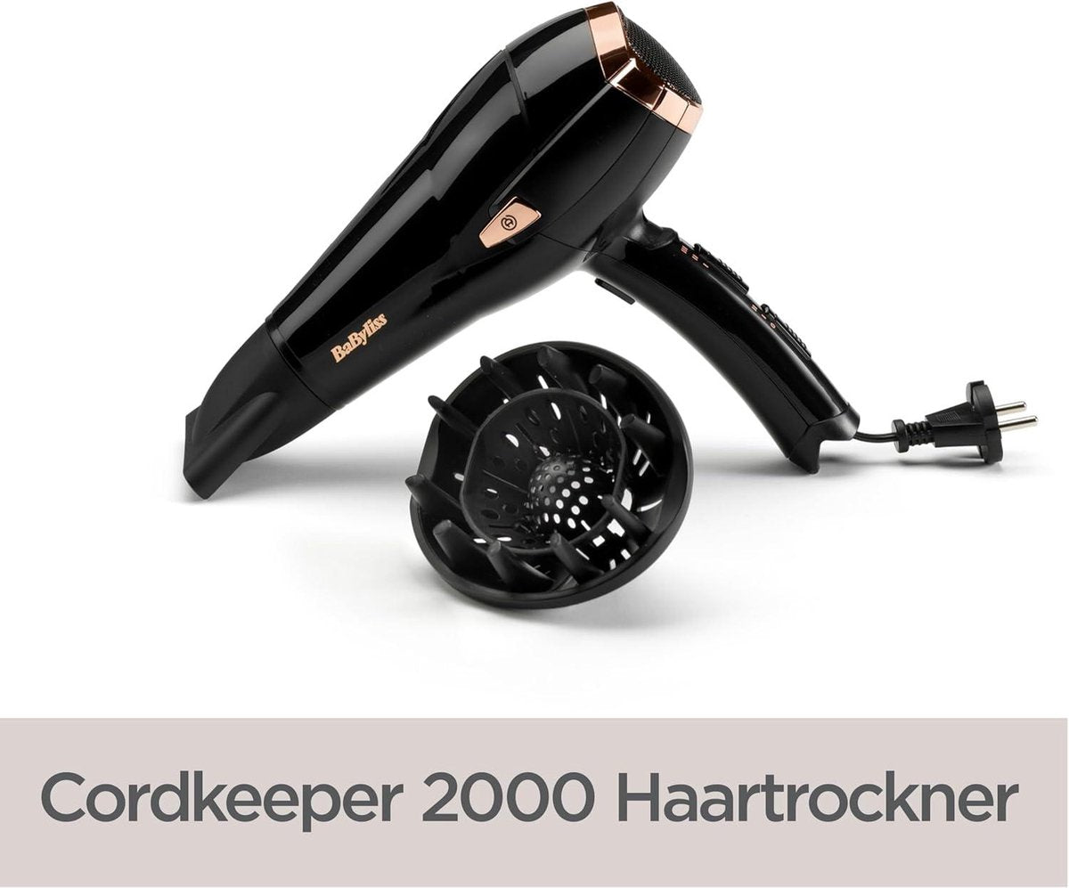 2000 watt BaByliss D373E Cordkeeper haardroger met ionische anti-frizz-functie en intrekbaar snoer föhn met diffuser