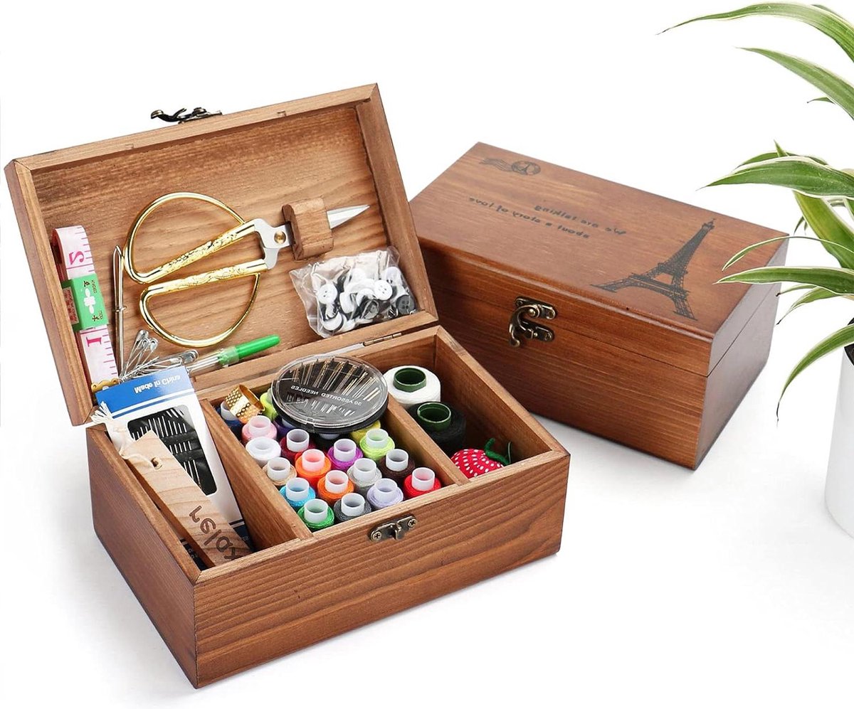 Sewing Box Wooden Portable Sewing Basket - Complete Sewing Supplies for Travel - Home Emergency Use - Universal Hand Home Sewing Repair Tool Kit - Adult Child Beginner Sewing Kit#3 Sewing Box